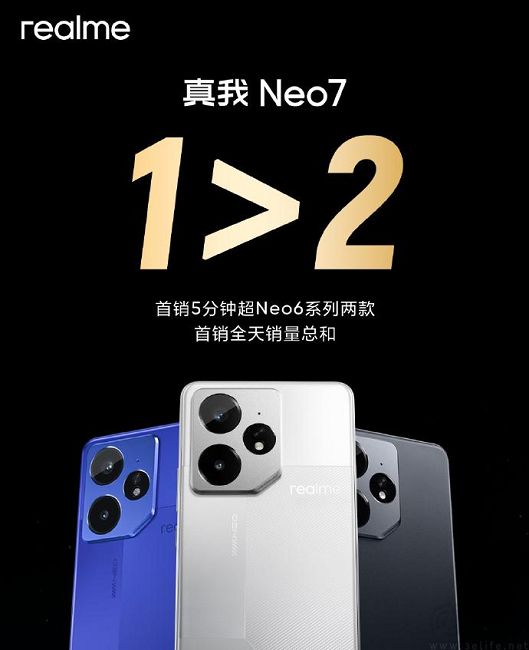 真我Neo7首销成绩公布，5分钟超上代两款全天销量
